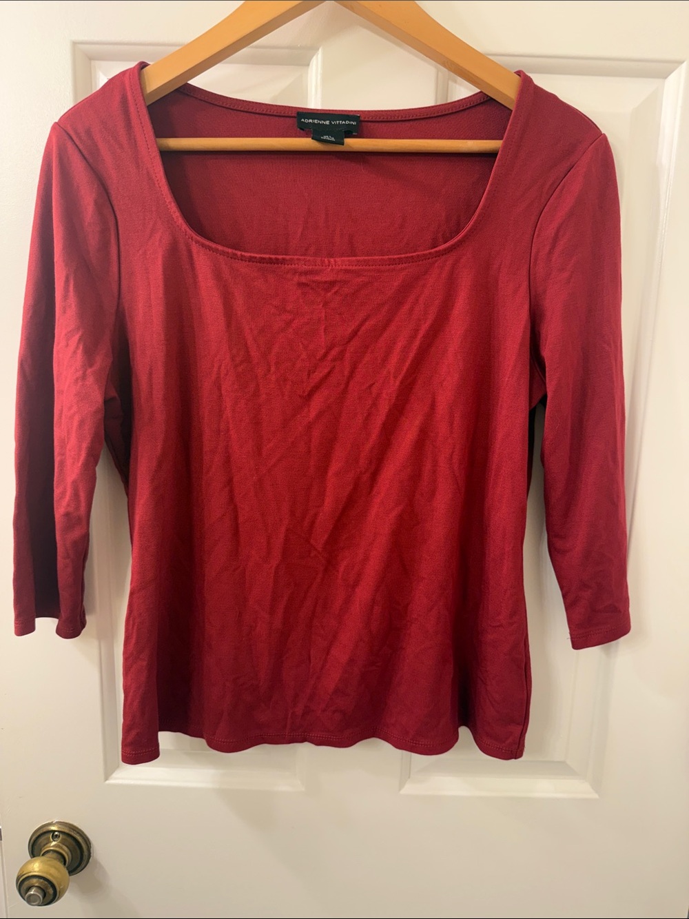 Adrienne Vittadini Deep Red Scoop Neck Long Sleeve Tee